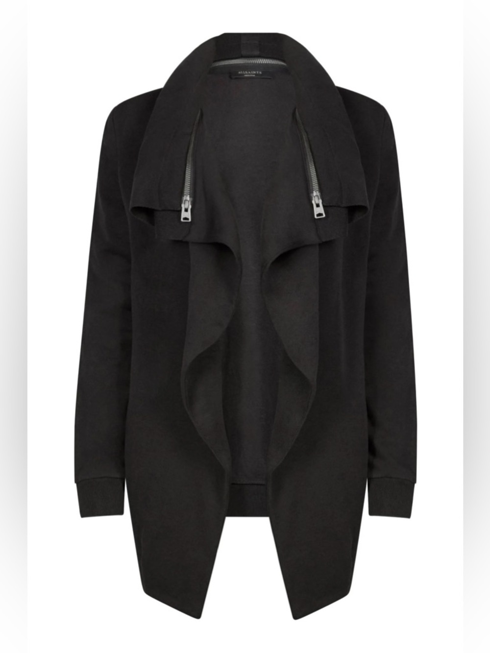 AllSaints Dahlia Sweatshirt Womens Small Black Funnel Neck Asymmetrical Zip